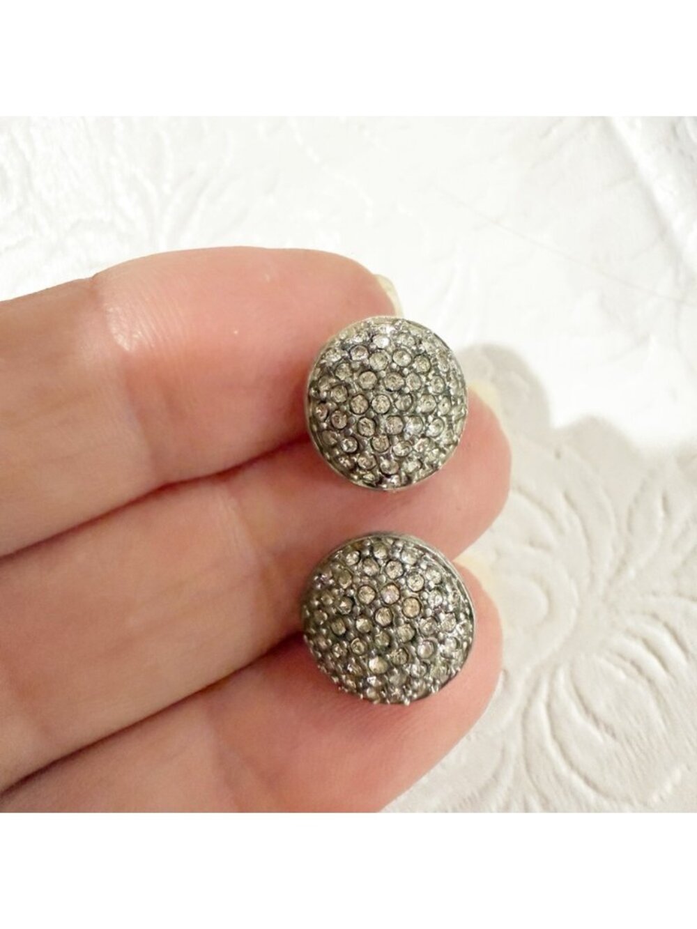 Silver tone & Clear Stone Bling Stud pierced Earrings - Picture 2 of 2